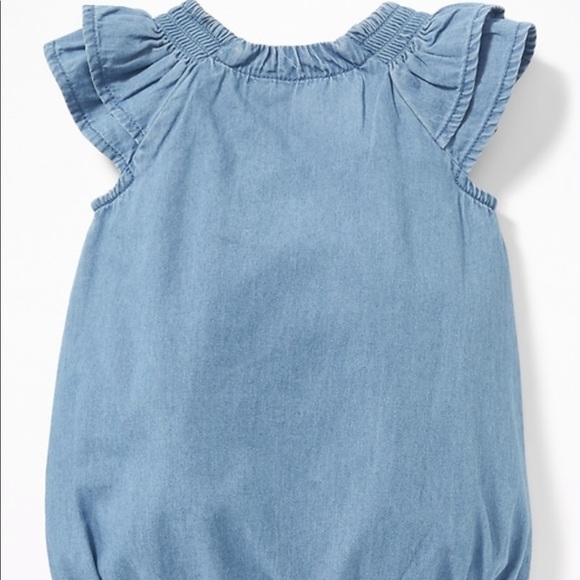 Chambray Ruffle-Sleeve Bubble Bodysuit - Picture 2 of 2